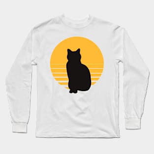 Retro Vintage Full Moon Black Cat Long Sleeve T-Shirt